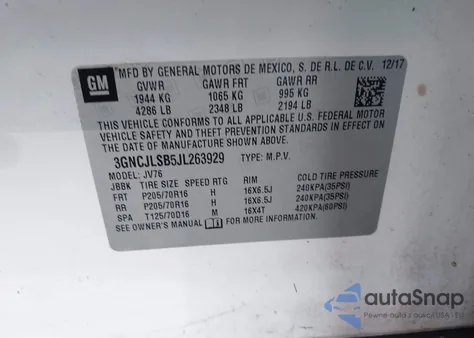 2018 Chevrolet Trax Lt from USA, damaged, VIN 3GNCJLSB5JL263929